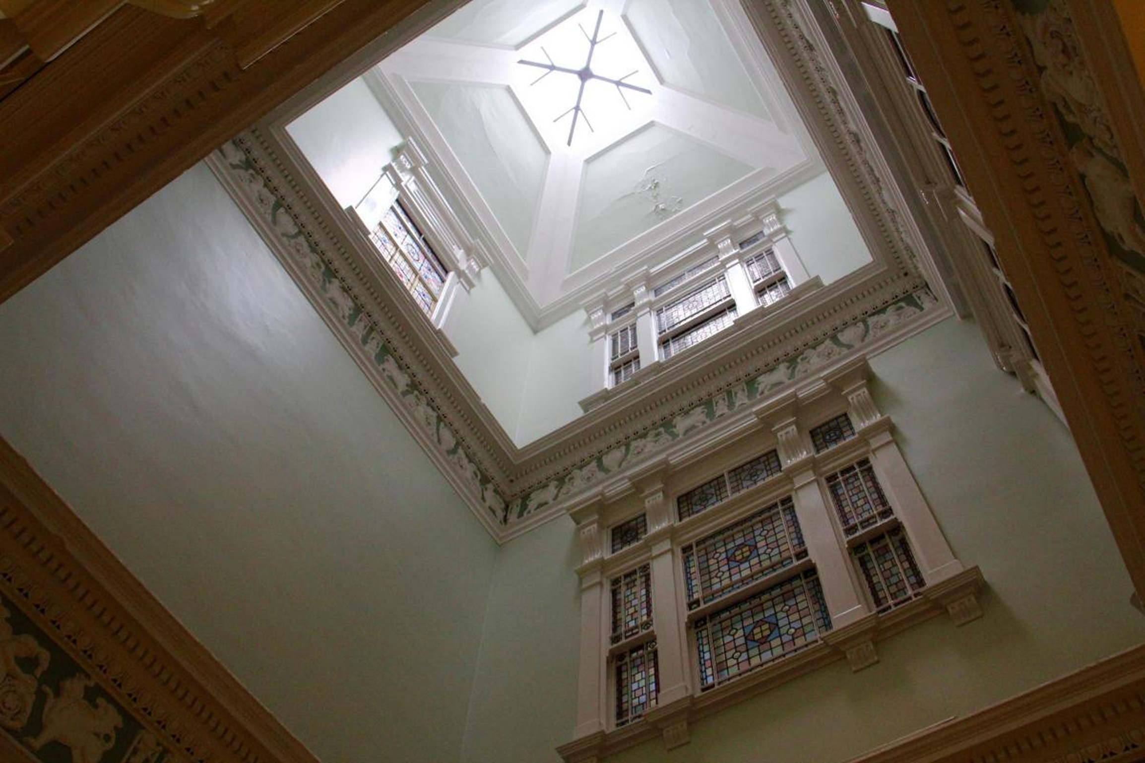 Looking up at the skylight in the hall of the former Bootham Park Hospital’s main building in 2013